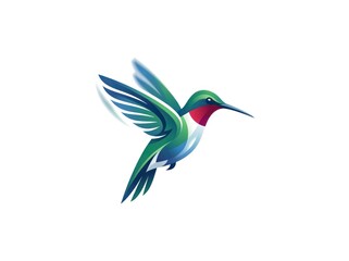 Fototapeta premium Isolated vector hummingbird in flight with green feathers and red throat patch dynamic motion wildlife nature bird mascot