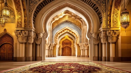 Fototapeta premium Ornate Islamic Archway with Intricate Design and Elegant Lighting