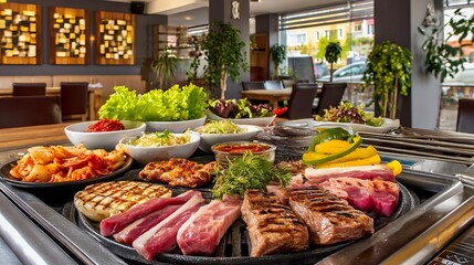 Obraz premium Fresh Cuts of Raw Meat Prepared for a Barbecue Gathering Scene