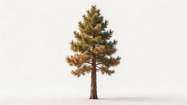 Single pine tree against white background
