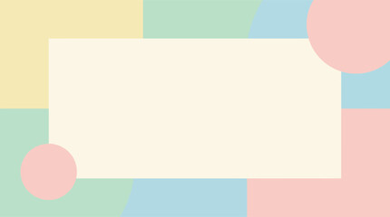 Elegant and soothing abstract background in soft pastel tones, featuring geometric color blocks, playful circles, and a central blank frame for text or graphic overlays © The blitz