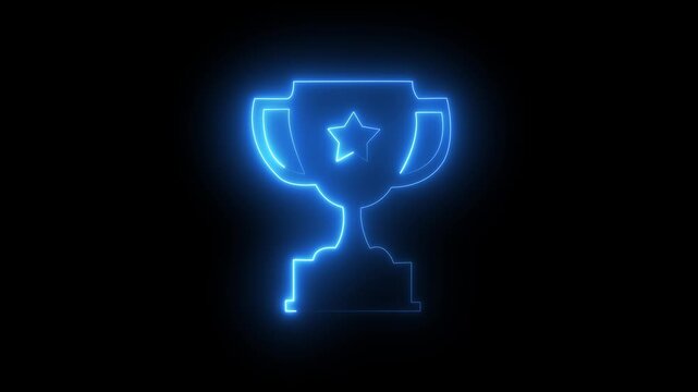 Glowing neon line Award cup icon isolated on black background. Winner trophy symbol. Championship or competition trophy. Sports .Glowing neon line award cup icon with a bright luminous.4k
