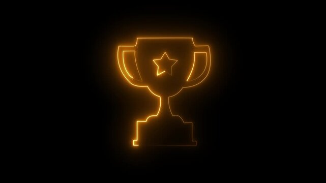Glowing neon line Award cup icon isolated on black background. Winner trophy symbol. Championship or competition trophy. Sports .Glowing neon line award cup icon with a bright luminous.4k