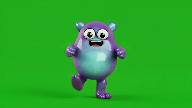 Cute purple monster character dancing happily in this vibrant three dimensional animated video motion graphic clip
