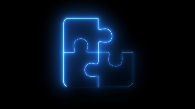 glowing neon puzzle icon concept. teamwork puzzle success icon animated.Hyper realistic animated Neon Puzzle pieces in trendy stylish colors. Futuristic technology.4k