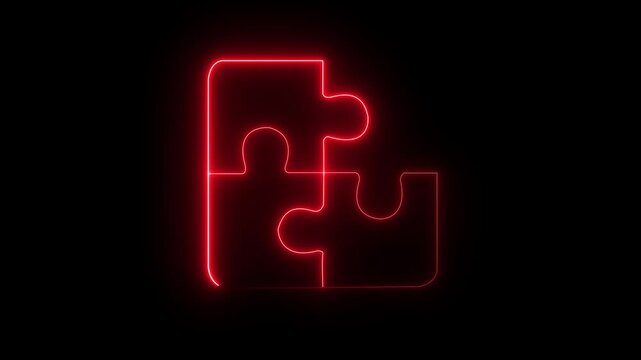 glowing neon puzzle icon concept. teamwork puzzle success icon animated.Hyper realistic animated Neon Puzzle pieces in trendy stylish colors. Futuristic technology.4k