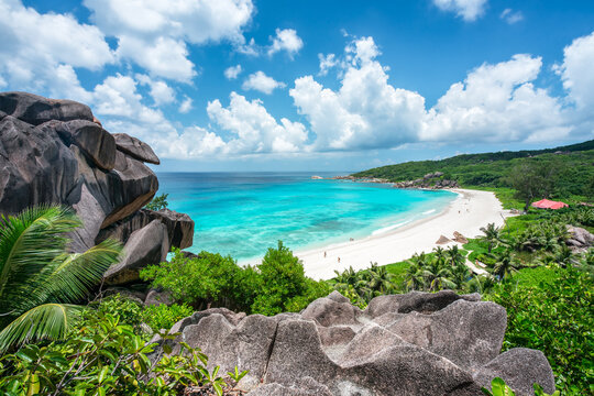 View of Grand Anse beach on La Digue island, Indian Ocean, Seychelles