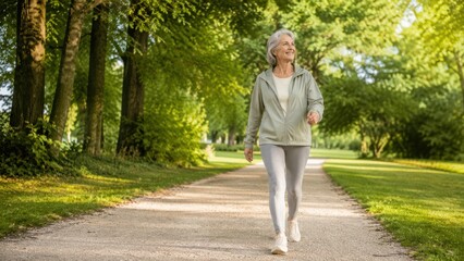 Fototapeta premium Active Longevity Walk on Green Park Path