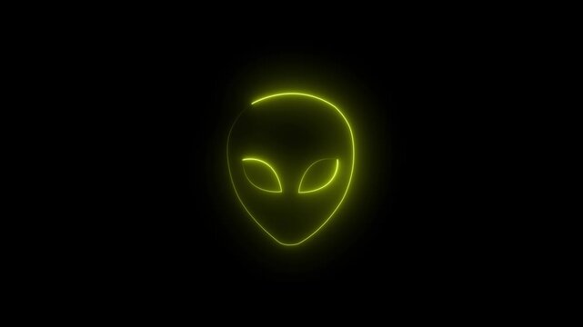 Glowing neon Alien head icon on black background. Martian head icon animation. Extraterrestrial alien face or head icon symbol. Space alien face, extraterrestrial, Martian.4k animation video
