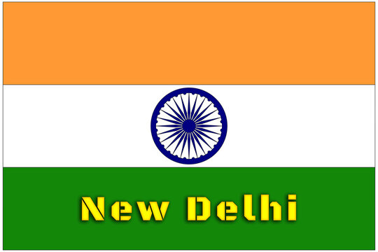 new delhi india concept with national flag and ashoka chakra, symbol of economic growth, travel, tourism, sports development, business opportunities, investment, culture and emerging asian nation