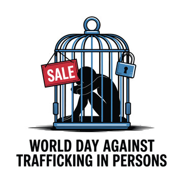 World day against trafficking in persons concept with a human silhouette trapped in a bird cage