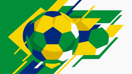 Obraz premium Brazilian Flag Colors Soccer Balls Abstract Design with Geometric Shapes and Lines