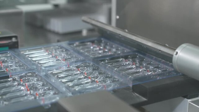 ampoule injection packing machine. glass ampoule vial making process with fire using fire in a pharmaceutical production factory. glass vials for medicine in a healthcare manufacturing facility. medic