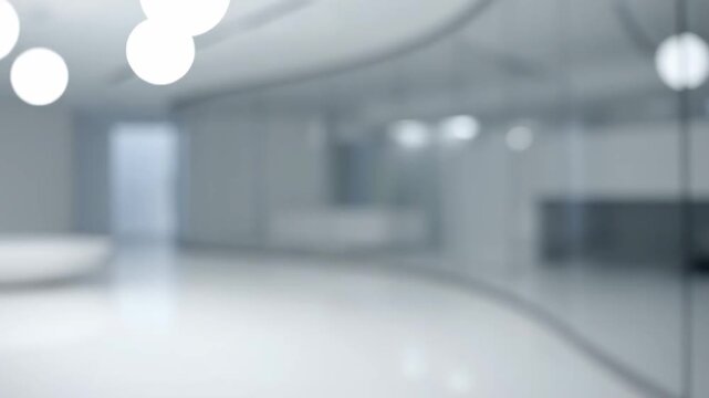Modern Abstract Interior Blurred White Office Lobby with Soft Bokeh Lighting ideal for Corporate Presentations.
