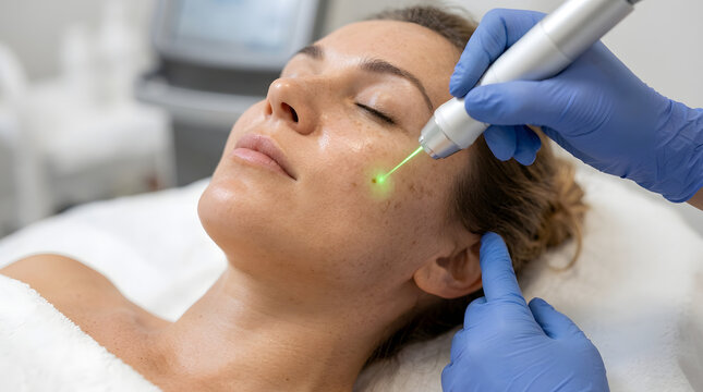 Laser treatment for hyperpigmentation on woman's face