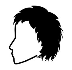 Obraz premium Shag hairstyle silhouette profile view, layered hair shape messy texture structure simple outline for icon, avatar, logo, minimal beauty, fashion graphic