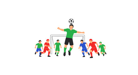 Obraz premium Soccer player jumping high to head the ball during a game.
