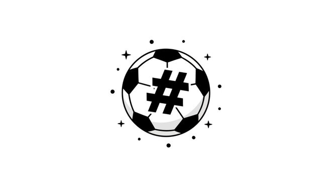 Soccer ball with hashtag symbol illustration.