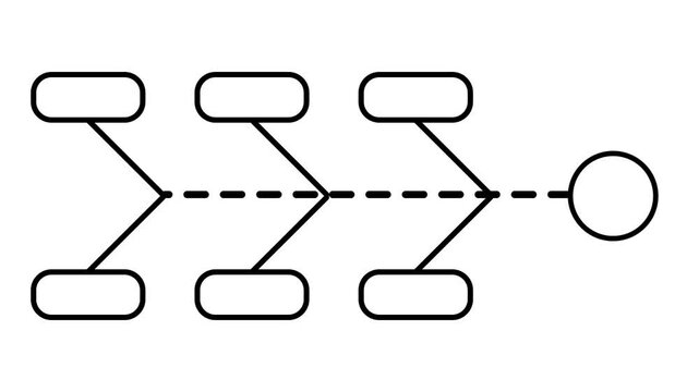 Minimalist outline fishbone diagram animation. Ideal for root cause analysis, clean corporate presentations, and infographics.