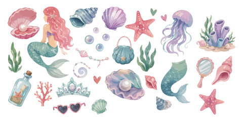 Cute Under the Sea Mermaid Princess Illustration Set © dian's