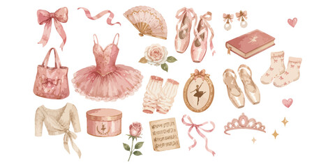 Cute Ballet Core Watercolor Clipart Set © dian's