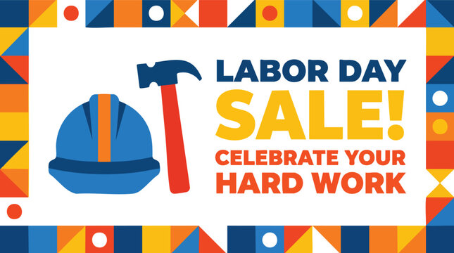 Labor Day sale banner with a hard hat and hammer tool