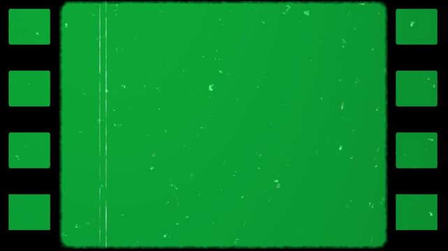 Vintage old 35 mm film with flickering, vertical scratch, grain and noises on green screen background