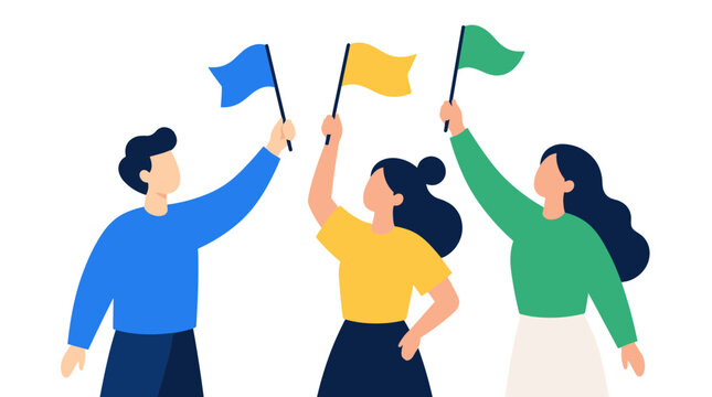 Group of People Holding Colorful Flags in Celebration.