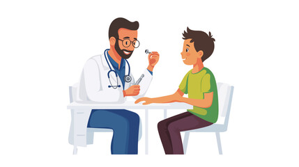Fototapeta premium A doctor with glasses and beard examines a young boy's arm