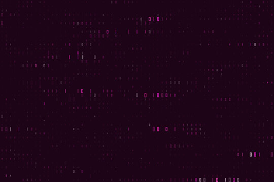 Abstract Dark Background with Glowing Pink Binary Code Digits for Cyber Security and Data Technology Concepts