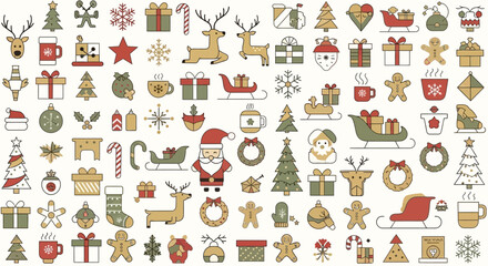 Fototapeta premium Christmas and New Year holiday symbols and elements collection.
