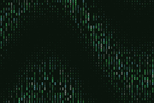 Abstract Binary Code Background with Green and Blue Digital Data Stream for Cybersecurity and Technology Concepts