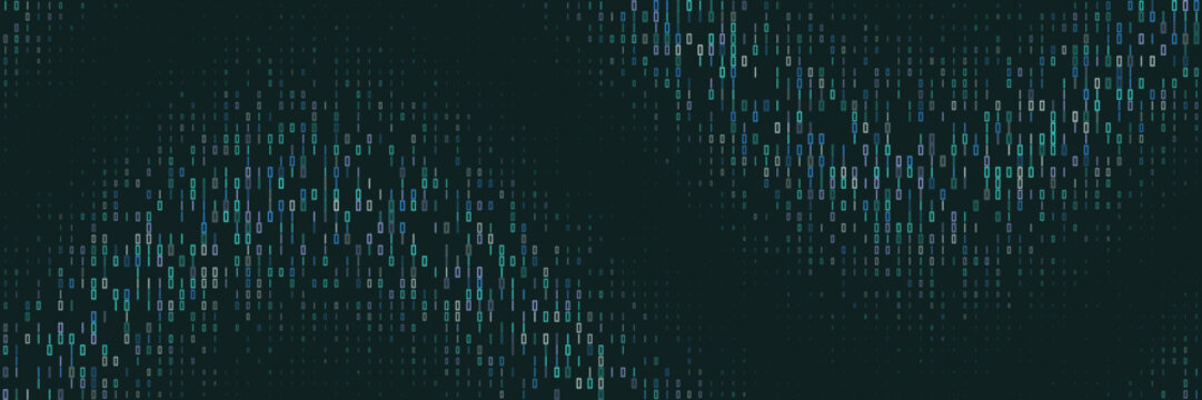 Abstract Binary Code Data Stream Background with Digital Flowing Waves for Technology and Cybersecurity Concepts