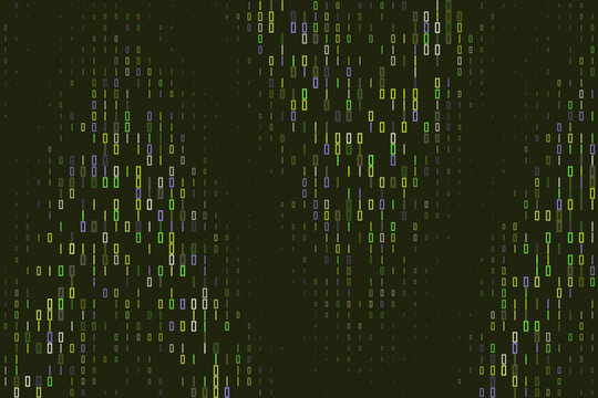Digital Binary Code Background with Green and Purple Data Streams for Cyber Security and Technology Concepts