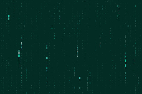 Digital Binary Code Background with Falling Teal Matrix Data Stream for Cybersecurity and Technology Concepts