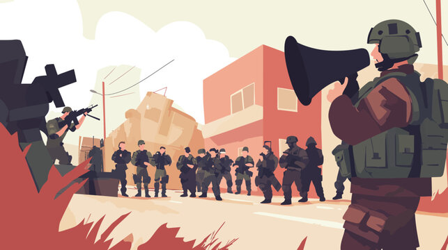 Military personnel gathered outdoors during a protest or security operation