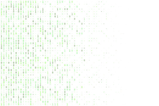 Binary Code Background with Green Digital Numbers Fading into White for Technology and Data Security Concepts