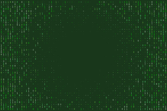 Digital Binary Code Background with Falling Green Data Stream for Cyber Security and Technology Concepts