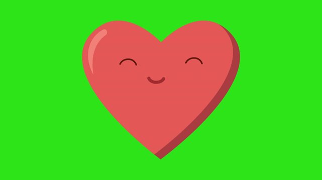 Happy red heart icon on a bright green background, a cute and simple vector graphic suitable for various design projects.