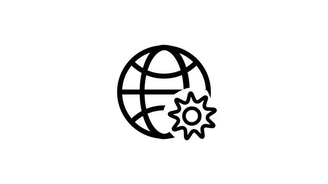Abstract black and white globe with network lines and binary code