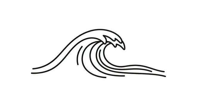 Minimalist black line art illustration of breaking ocean wave