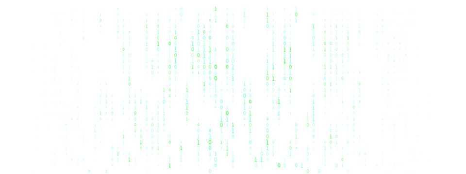 Digital Binary Code Rain Background with Green Falling Numbers for Cyber Security and Data Technology Concepts