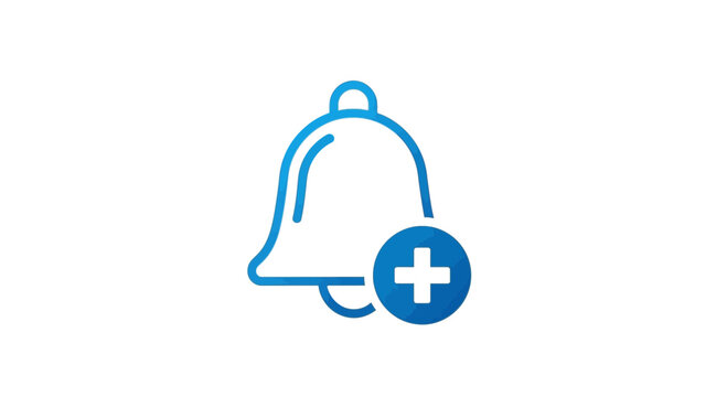 Notification bell icon with plus sign.
