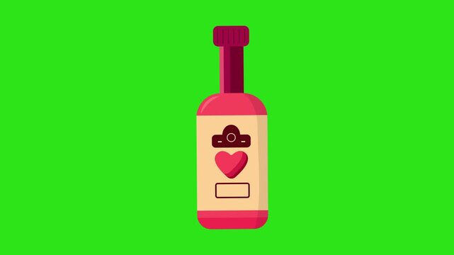 Suitable for valentines day or lovethemed design projects, this vector art depicts a pink bottle with a heart label on a bright green background.