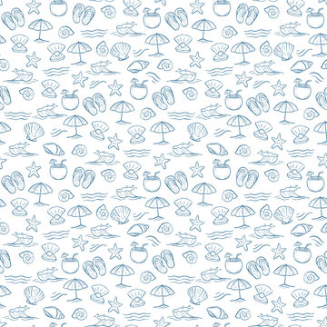 holiday summer and ocean beach thing doodle hand drawn seamless pattern background