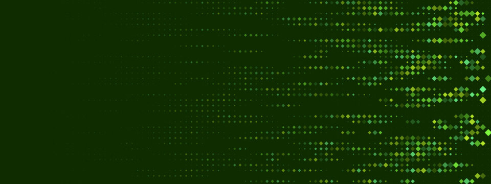 Abstract Digital Data Stream Background with Glowing Green Pixel Diamonds for Technology and Network Visualization