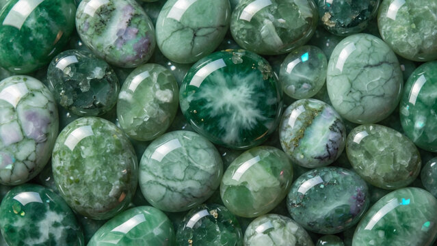 Polished green jade stones texture background