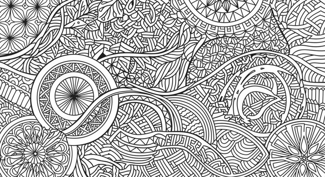 Intricate black and white zentangle abstract doodle pattern