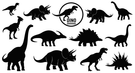 Collection of Dinosaur Silhouettes A Prehistoric Creature Showcase Featuring Various Species and Styles © Viadalla