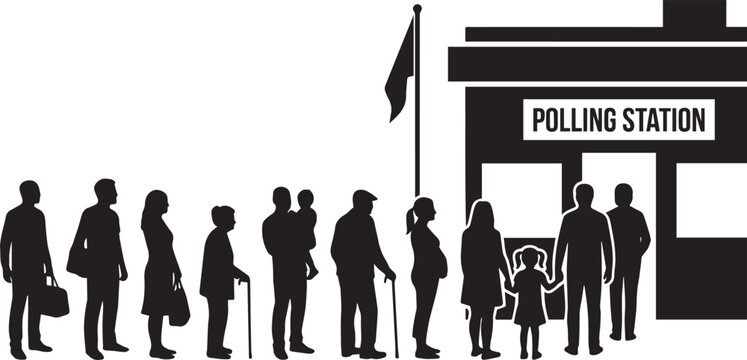 Intl democracy day people lining up to vote at polling station